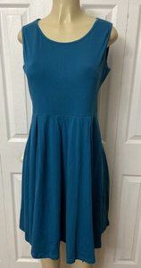 Pintage Women's Sleeveless Pleated Swing Casual Teal Dress Size Large
